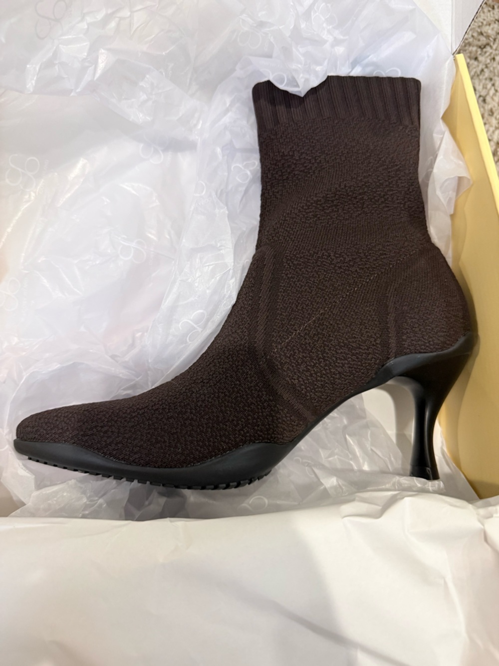 Cosy Island Brown Knit Sock Boot with Stiletto Heel